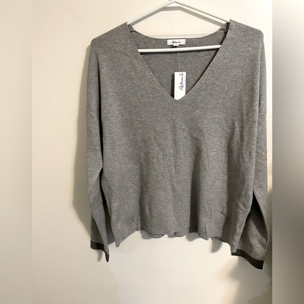 Sz US M Reitmans women Long-Sleeve V-Neck Sweater pullover 48%viscose grey - Picture 11 of 15